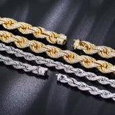 8mm-14mm Full VVS Moissanite Rope Chain 925 Sterling Silver